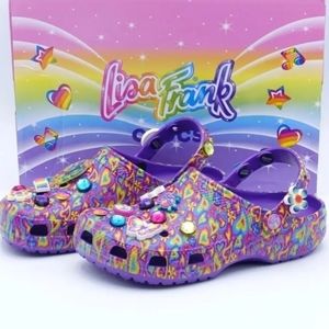 Lisa Frank CROCS Classic Clog Womens Shoes Neon Purple Multicolor Size 9 NIB